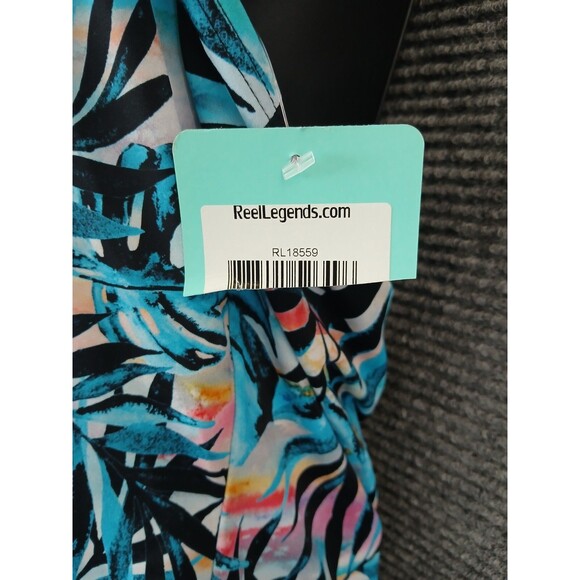 Reel Legends Swimsuit 1 Piece Halter Womens Plus Size XXL Tropical Palm Colorful - Picture 3 of 5